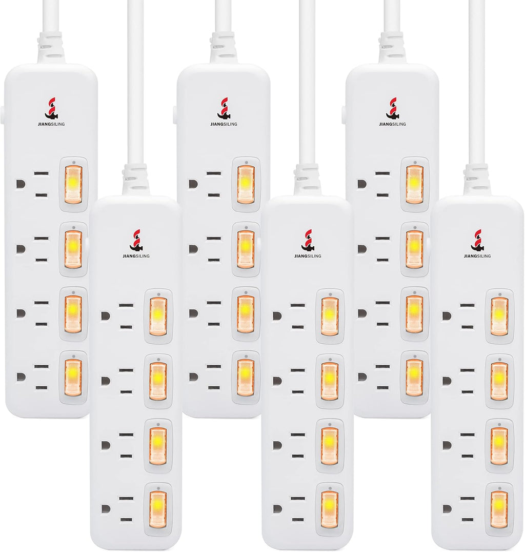 6 ft White Power Strip Surge Protector, 4 Outlets, Pack of 2 L674