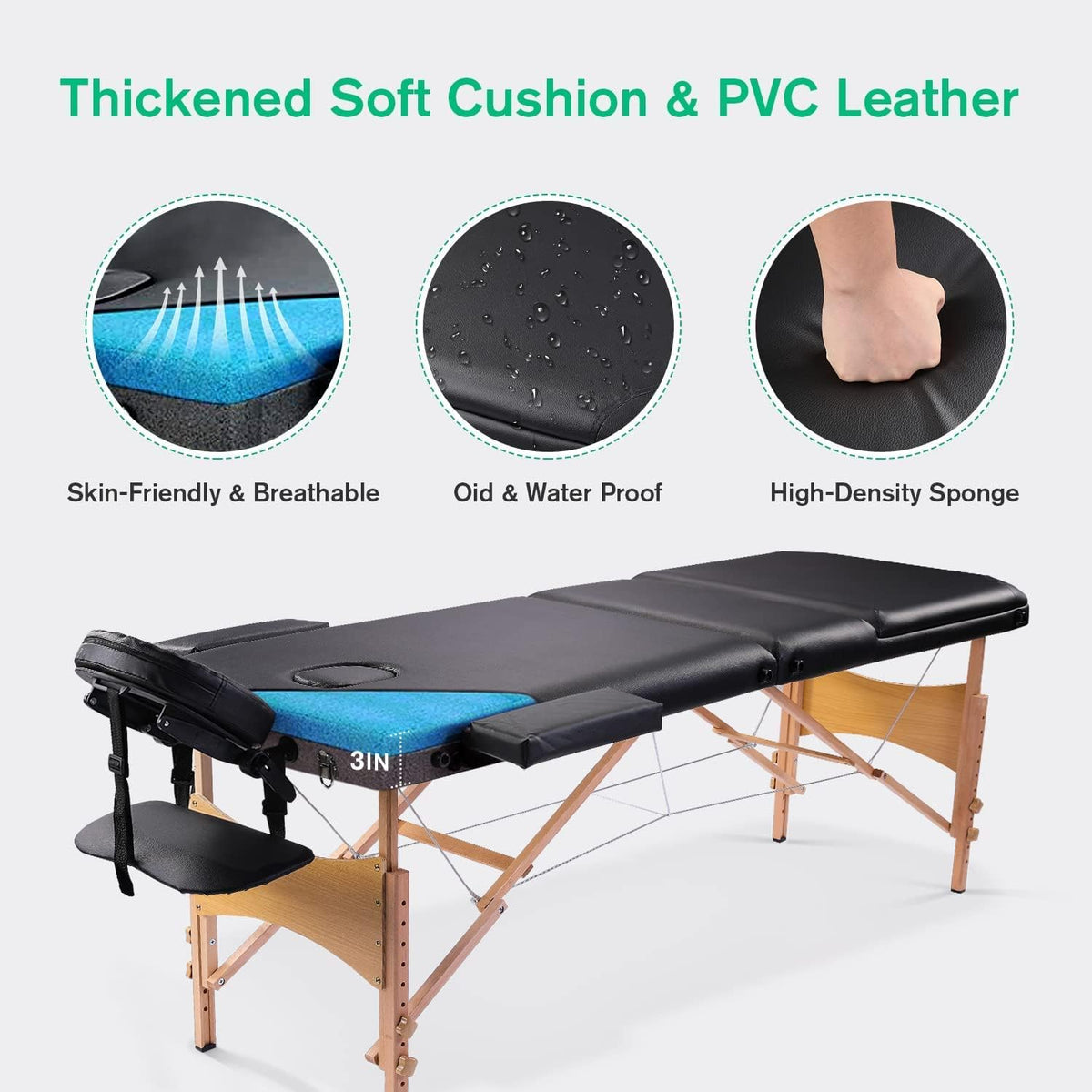 Black Ergonomic Massage Table with Carrying Case T1766