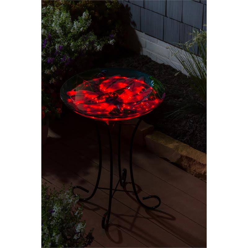 Solar Hand Painted Glass Bird Bath with Stand F75397