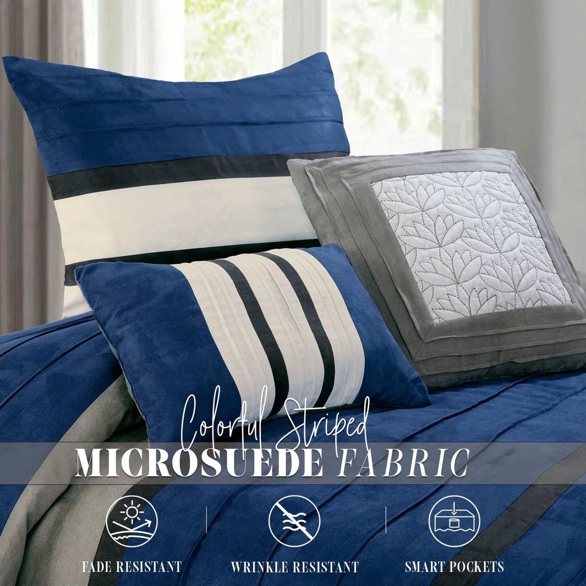 12-Piece Blue Microsuede Comforter Set Full/Queen F304