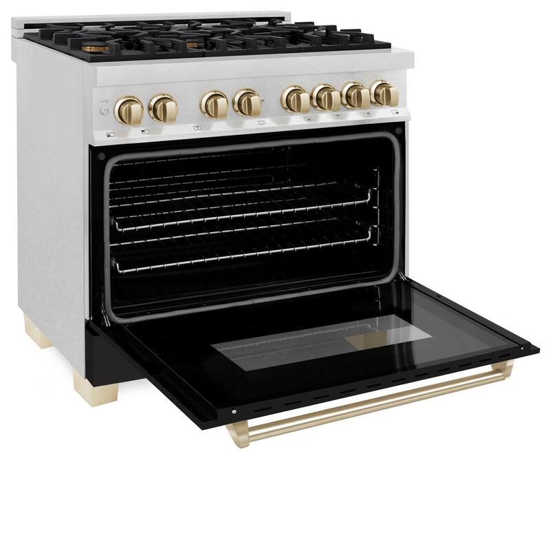 6-Burner Dual Fuel Range with Black Matte Door in Stainless Steel and Polished Gold T3541