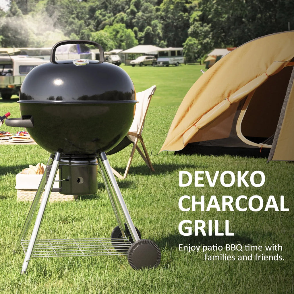Black 29” Barrel Outdoor Charcoal Grill with Side Shelf and Wheels O572054