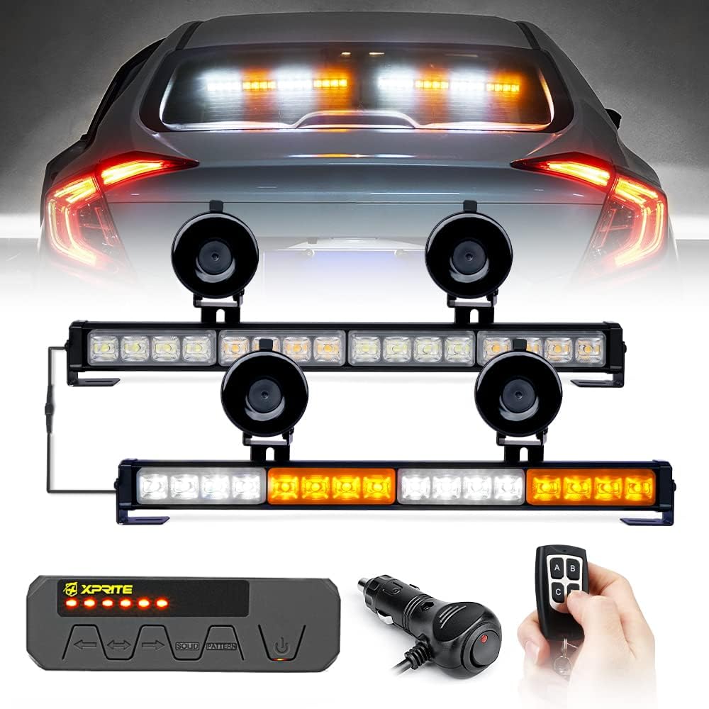 Amber LED Emergency Strobe Light Bar with Wireless Remote, Pack of 2 S57754