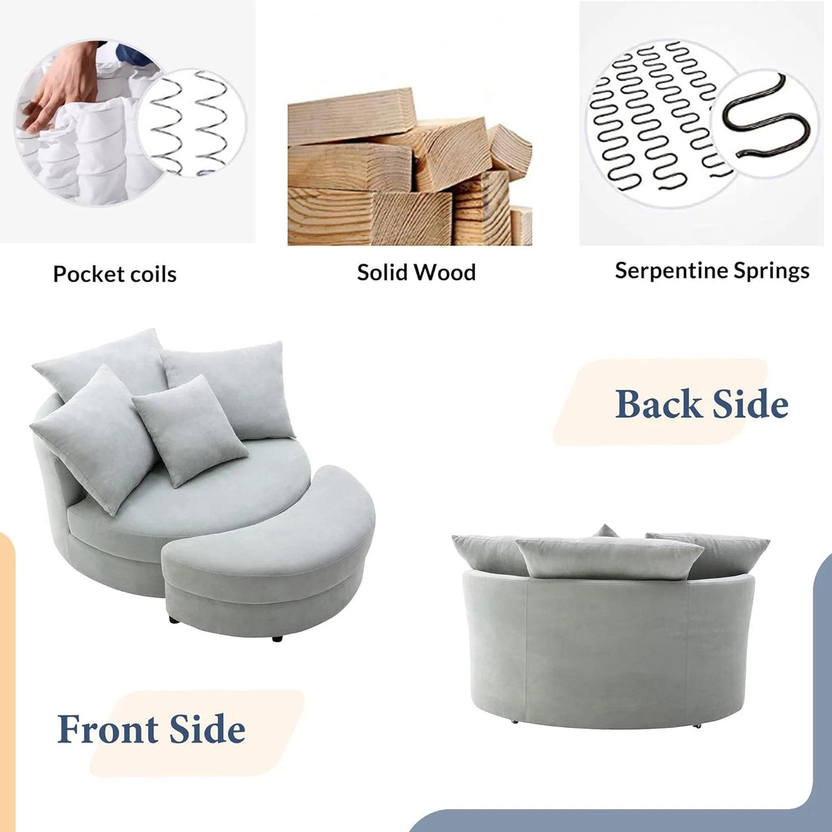 Swivel Accent Barrel Chair with Storage Ottoman & 4 Pillows O799232