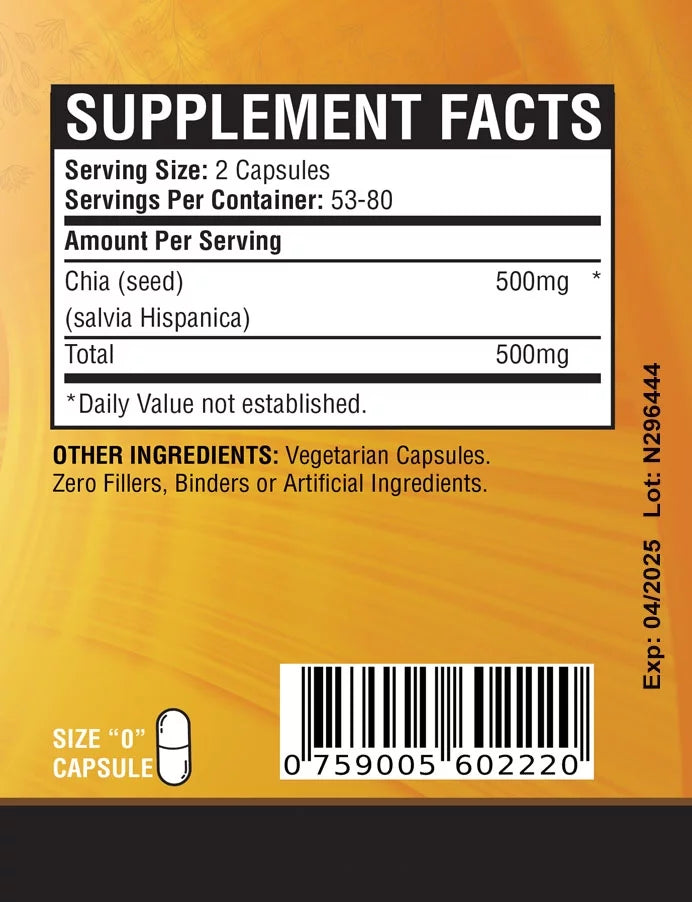 Chia Seeds 320 Vegetable Capsules Y744590