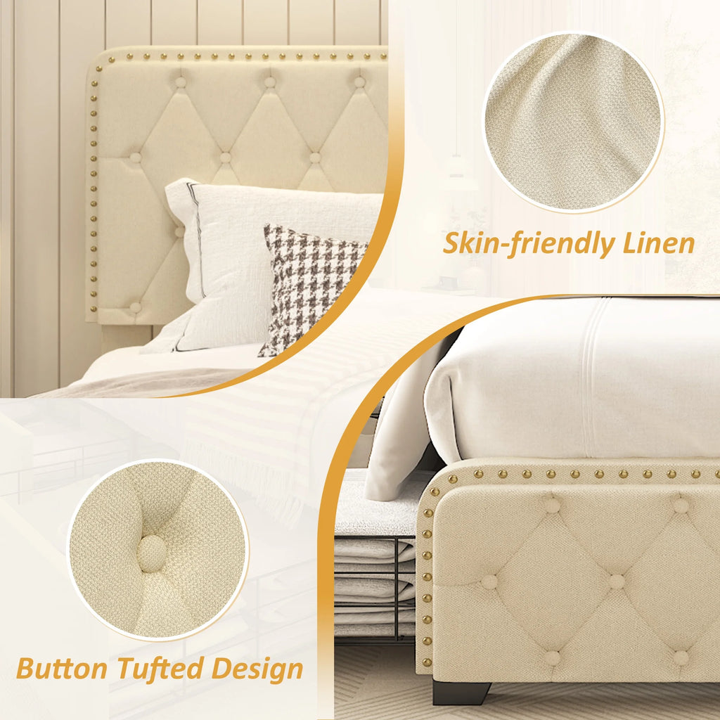 Queen Size Platform Bed Frame with 4 Storage Drawers X55127