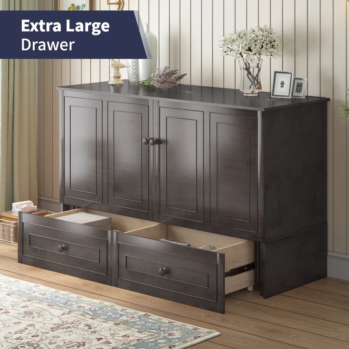 Queen Size Murphy Bed Cabinet with Storage Drawer D590204