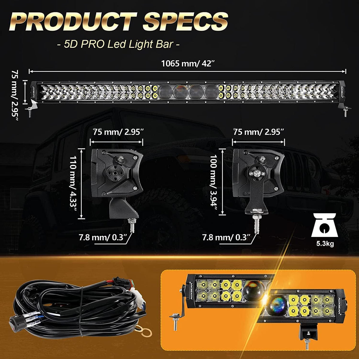 42 Inch 256W Dual Row LED Light Bar with Wiring Harness O91512