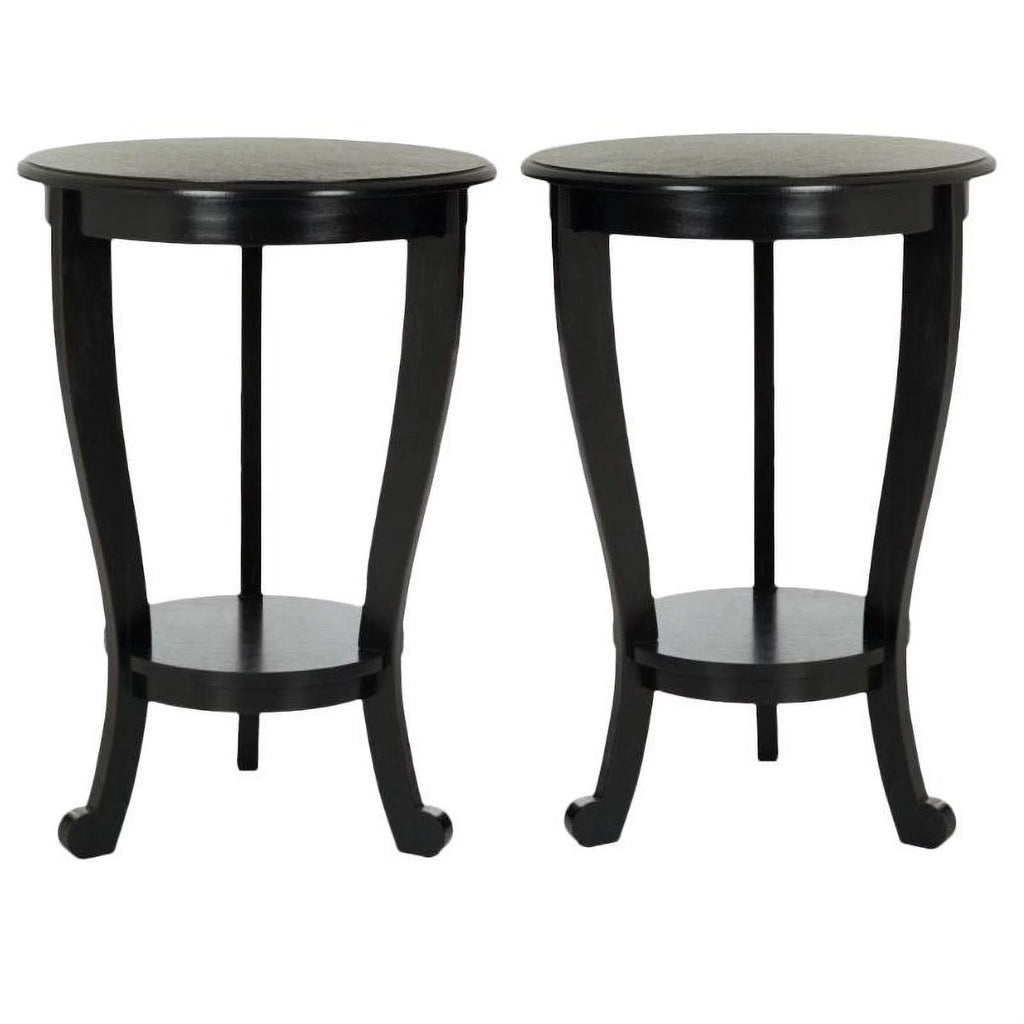 Black Wood Pedestal Side Table Set of 2 I740