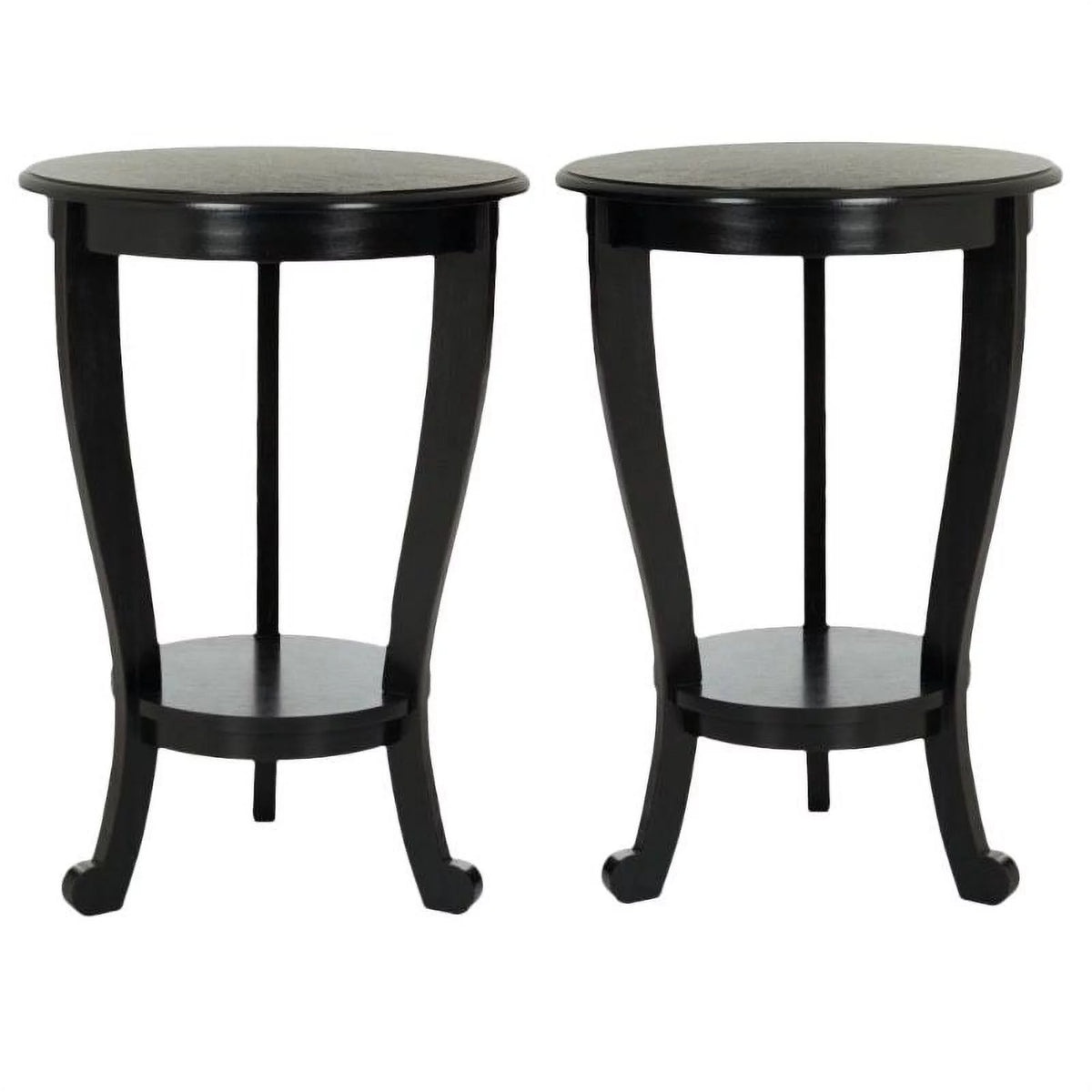 Black Wood Pedestal Side Table Set of 2 I740